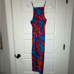 silence + noise Multicolor Blue-Pink-Orange Tie-Dye Midi Dress